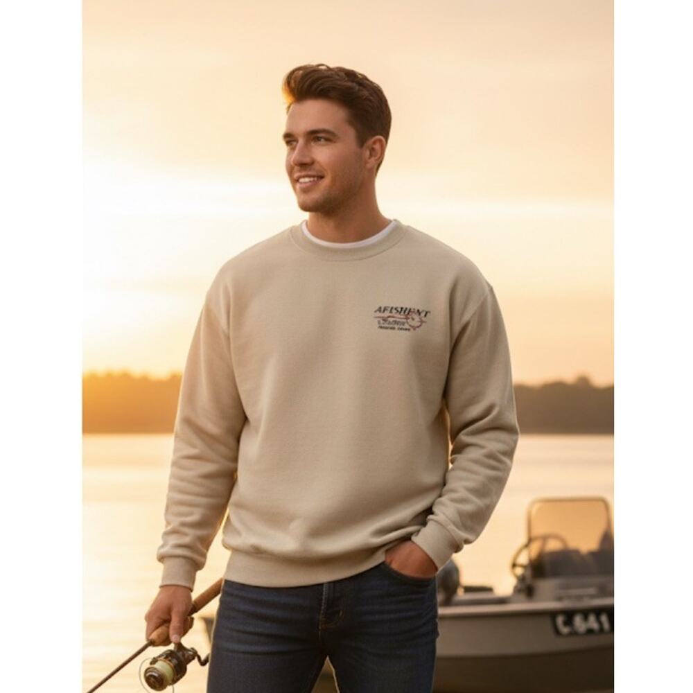 Alaska Fishing‎ Charters Crew PulloverSweatshirt, Beige Size XLarge NEW